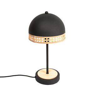 Lindby Lonnaris stolová lampa s ratanom, čierna