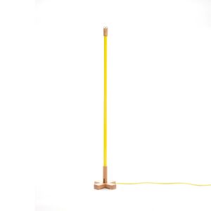 Stojacia LED lampa Linea s drevom, žltá