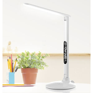 Aluminor LED lampa na písací stôl Success s hodinami, biela