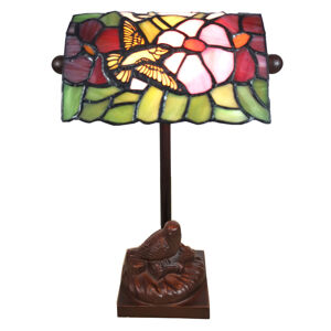 Stolná lampa 6008, Tiffany štýl, s motívom vtákov
