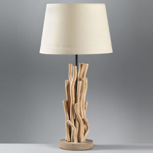 Stolná lampa Agar látkové tienidlo a drevený prvok