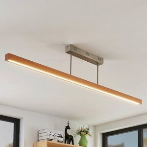 Lucande LED drevená závesná lampa Tamlin, buk, 140 cm